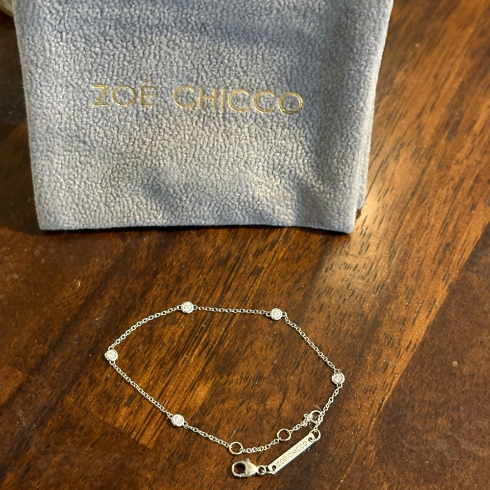 Zoe Chicco 14k White Gold Station Bracelet with Bezel Diamonds - Picture 3 of 6